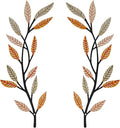 Metal Tree Leaf Wall Decor 2 PCS Rustic Vine Branch Leaf Wall Art for Living Room Bedroom Bathroom Decorations - Sunlit Wheat
