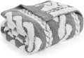 Amélie Home Cable Knit Throw Blanket for Couch, Super Soft Fuzzy Cozy Throw, Giftable Knitted Blanket for Women Men, Birthday, Sofa Bed Living Room Decor, 50" x 60", Cable Grey & White