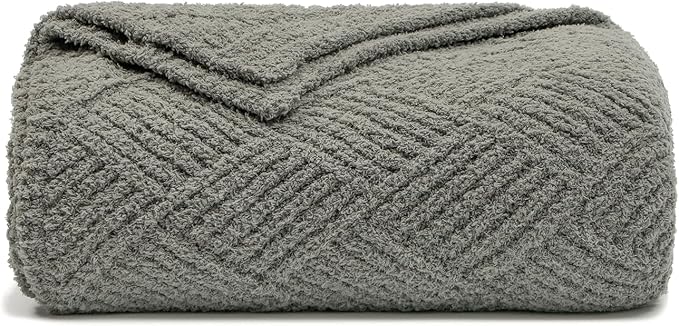 bearberry Super Soft & Fuzzy Minky Throw Blanket Lightweight All-Season - Diamond Stitch Plush Fleece for Couch, Bed, Sofa | Machine Washable Cozy Gift for Women, Men, Home (Grey, 50”x60”)