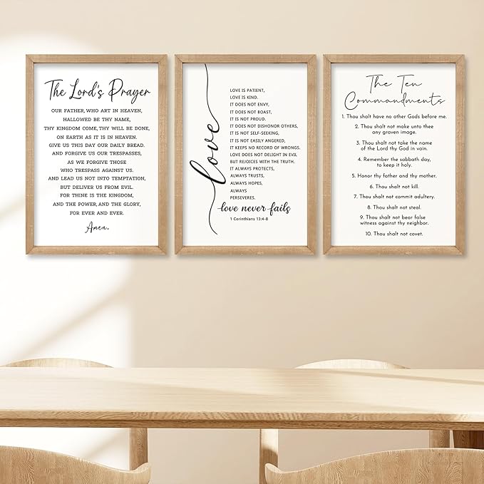 comurdyo Christian Bible Verse Wall Art 24"×16" Set of 3 Positive Religious Minimalist Quotes Sign for Rustic God Jesus Christ Prayer Inspirational Catholic Scripture Decor Wood Framed Hanging (Wood)