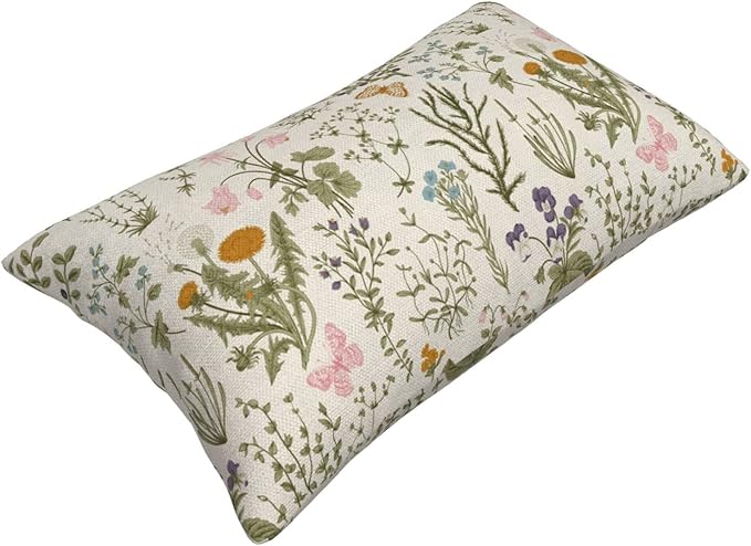 AEIOAE Spring Pillow Covers 12x20 Inch Set of 2,Sage Green Wild Flower Plant Throw Pillows Case,Seasonal Floral Outdoor Decorative Square Linen Farmhouse Decor Cushion Covers for Home Sofa Bed Couch