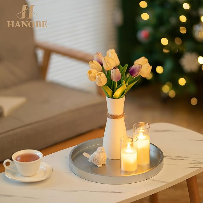 Hanobe Decorative Trays for Coffee Table: Round Sliver Tray for Home Decor - 12" Modern Circle Ottoman Trays for Living Room - Candle Holder Plate for Kitchen Entryway Table