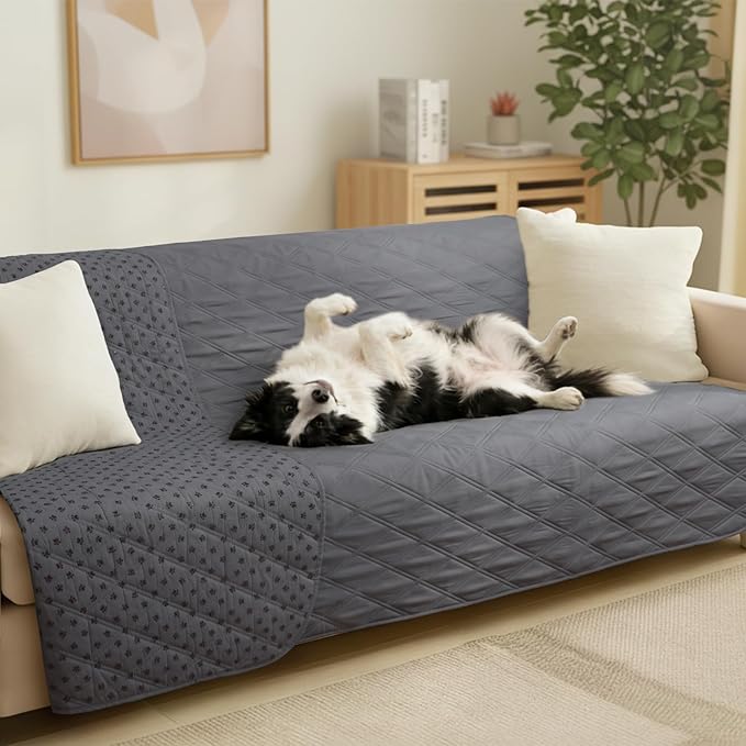 Luciphia 100% Waterproof Couch Cover Blanket for Dogs Anti-Slip Pet Couch Protector Sofa Mat Puppy Cat with Non-Slip Bottom, Grey, 68x82 Inch