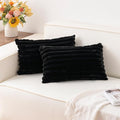 Aegero Pack of 2 Faux Fur Christmas Throw Pillow Covers 12x20 Inch, Soft Plush Striped Neutral Couch Pillow Cover, with Velvet Back Modern Home Decor for Sofa Living Room Couch Bed Black