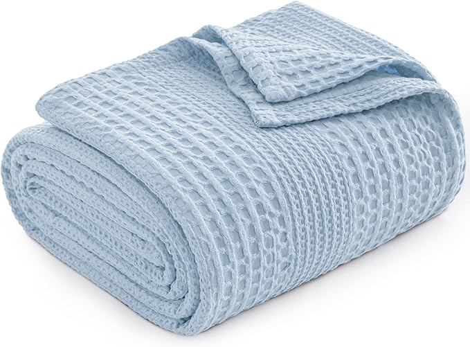 PHF Lightweight Waffle Weave Blanket King Size, Breathable & Ultra Soft, 104"x 90" Soft & Cozy Thin Blanket for All Season & Hot Sleepers, Bed, Home Decor - Sky Blue