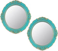 Eaoundm 13.1 x 14.8 inchs Decorative Wall Mirror,Vintage Hanging Mirrors for Bedroom Living-Room Dresser Decor Oval (Blue 2 Pcs)