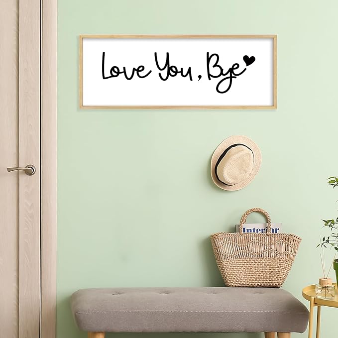 YWJKWLGS Farmhouse Wall Art Decor - Oversized 32x12 Inch Love You, Bye Door Sign for Entryway & Mudroom | Premium Wood Framed, The Last Thing They See Before Leaving Home (Rustic Wood)