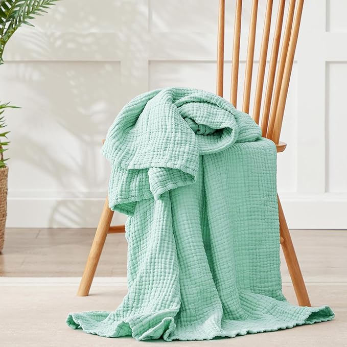 100% Cotton Muslin Blanket Large 50" x 70", Breathable and Lightweight Cotton Throw Blanket for Bed and Couch, Soft Cooling Summer Gauze Blanket for Adults All Season, Mint
