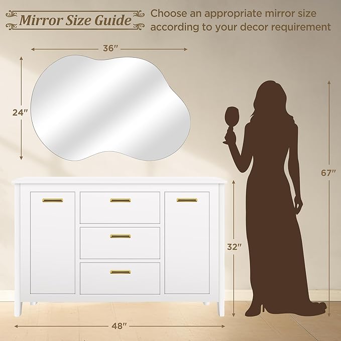 Bathroom Mirror - Irregular Wall Mirrors Decorative 24"x36" Asymmetrical Tempered Glass Frameless for Vanity, Bedroom, Living Room, Cloakroom, Entryway