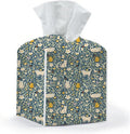 Tissue Box Cover, Tissue Box Holder, Square with Belt Bottom, PU Leather Decorative Organizer for Desk, Tabletop, Countertop Bathroom, Toilet Car, Office, Dresser Bedside, Cute Cat Flower Decor