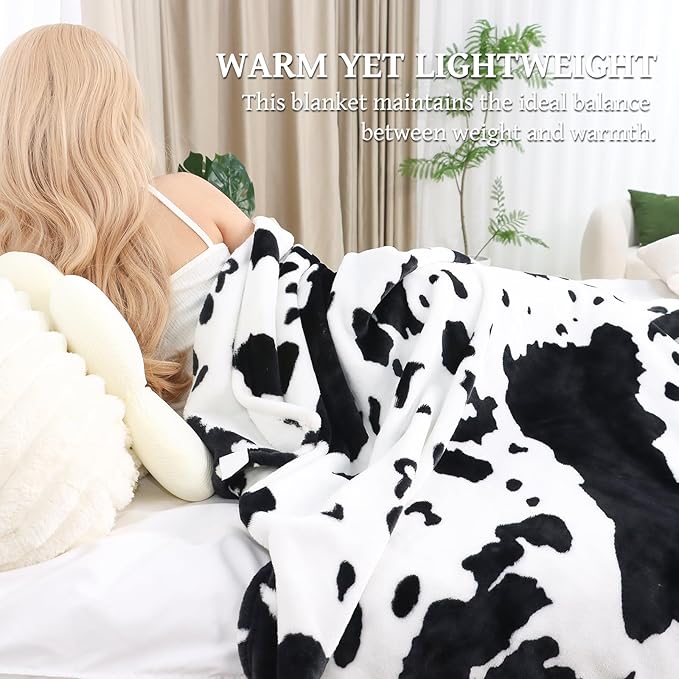 Queen Size Fleece Blanket for Bed, Extra Large Black & White Queen Bed Blanket Soft Couch Throws, All-Season Cute Country Home Decor, Cozy Gifts for Women Men, Lightweight 90" x 90"