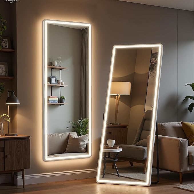 64"x21" Full Length Mirror with LED Lights, Mirrors with Dimming & 3 Color, Full Body Mirrors with Aluminum Alloy Thin Frame for Bedroom, Dressing Room