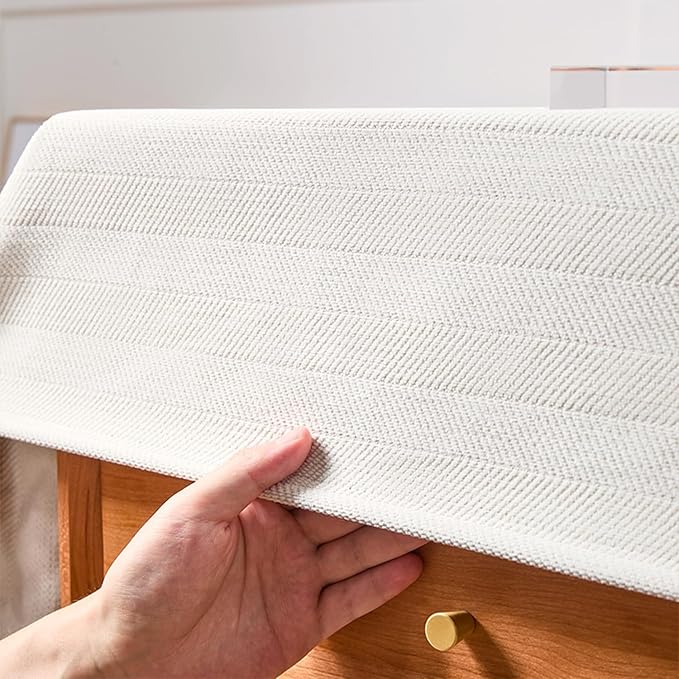 Small Bedside Tablecloth Solid Color Simple Side Table Cover Nightstand Tablecloth with Side Pockets Soft Chenille Fabric Washable Non-Slip End Table Cover for Bedroom Party Decor, Beige, 16"x35"
