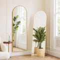 Full Length Mirror 59"x16" Full Body Mirror Arched Free Standing Wall Mounted Leaning Floor Mirrors with Stand Aluminum Alloy Frame for Bedroom Cloakroom, Matte Gold