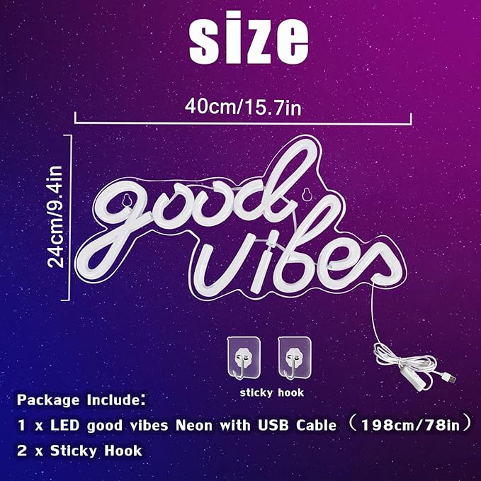 Good Vibes Neon Sign Blue Good Vibes Neon Lights USB Operated Aesthetic LED Signs for Bedroom Wall Decor Birthday Party Wedding Salon Bar Home Girl Cave