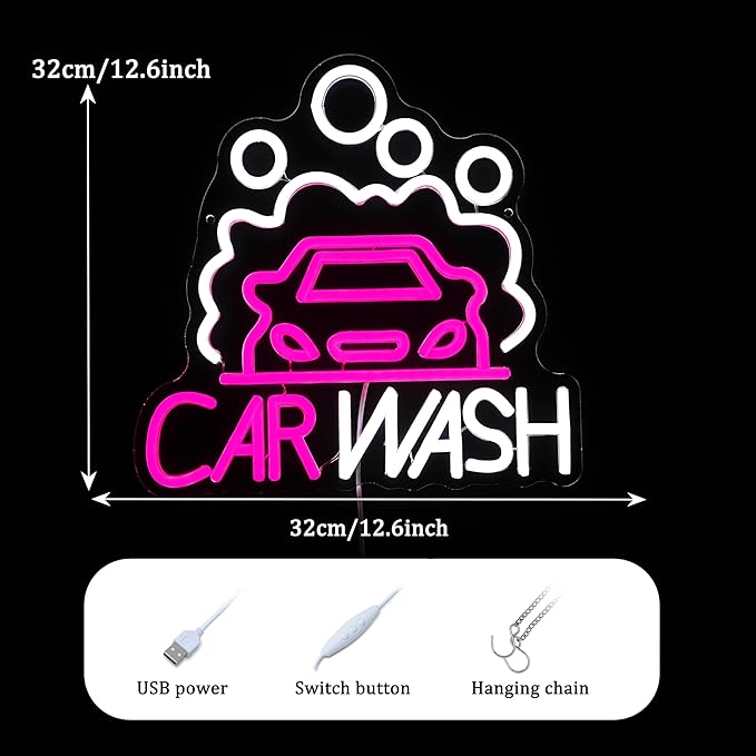 Car Wash Neon Sign for Wall Decor Car Neon Light Dimmable Sedan LED Light Sign for Party Gas Station Service Area Auto Repair Shop Car Show