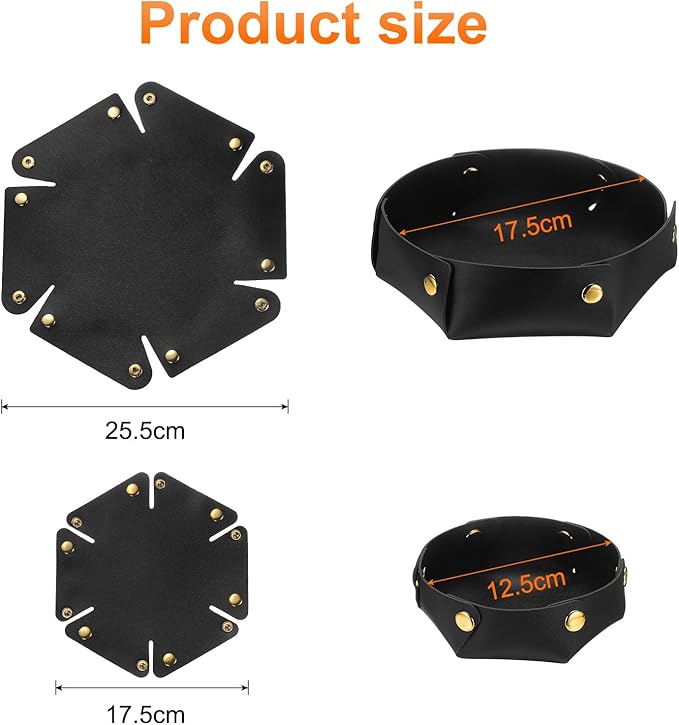 uxcell 2 Pcs Valet Tray for Women and Men, PU Leather Jewelry Tray Entryway Table Bedside Nightstand Catchall Storage Organizer for Jewelry Key Coin Watch Wallet (2 Size, Black)