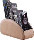 Ayunga PU Leather Remote Control Organizer Box with 5 Compartments - Desktop & Bedside Storage for TV Remotes,DVDs,Blu-ray,Glasses,Pens,Media Players Multi-Purpose Holder(Beech Wood)
