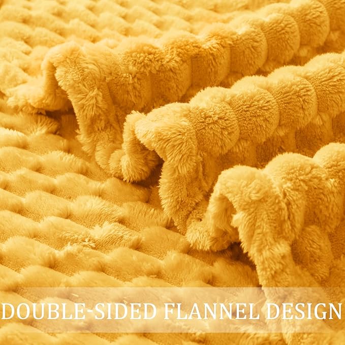 Exclusivo Mezcla Fleece King Blanket for Bed, Extra Large Fuzzy Mustard Yellow Bed Blankets, Soft Cozy Plush Sofa Throws for All Seasons, 90x104 Inches