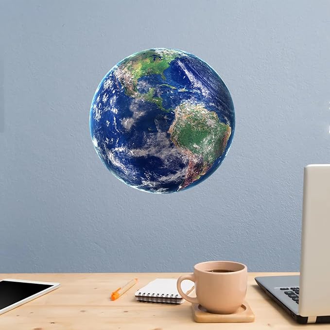 Earth Wall Decal,14.6" iinuu Planet Sticker for Classroom,Office and Bedroom,Space Theme Gift for Astronomy Lovers