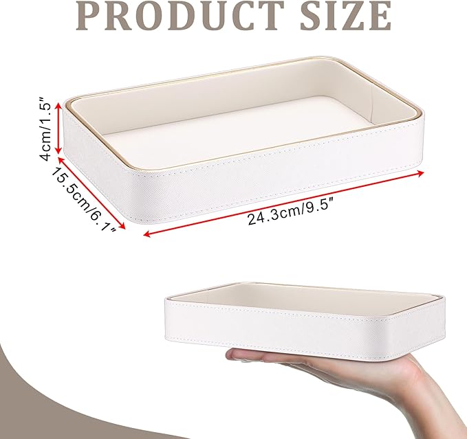 PU Leather Valet Tray Key Dish for Entryway Table Cologne Perfume Makeup Organizer for Dresser Vanity Decorative Tray for Phone Wallet, 9.5" x 6.1" x 1.5"