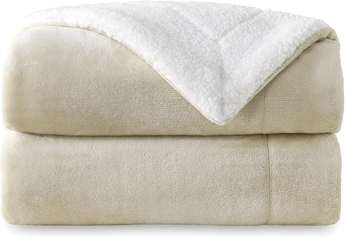 SOCHOW Sherpa Fleece Throw Blanket, Double-Sided Super Soft Luxurious Plush Blanket Twin Size, Linen, 60x80 inches