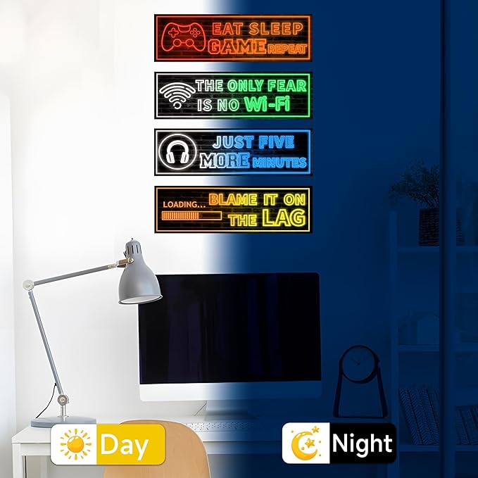 Eat Sleep Game Wall Decals Glow in The Dark, Gamer Controller Stickers Decor for Boy Bedroom, Joystick Video Gaming Kids Playroom Nursery Decoration