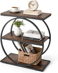 VEVOR End Table, 3-Tier Narrow Side Table with Open Storage Shelves, Modern Nightstand Bedside Desk with Round Metal Frame, Wood Sofa Coffee Desk for Living Room, Bedroom, Office, Rustic Brown