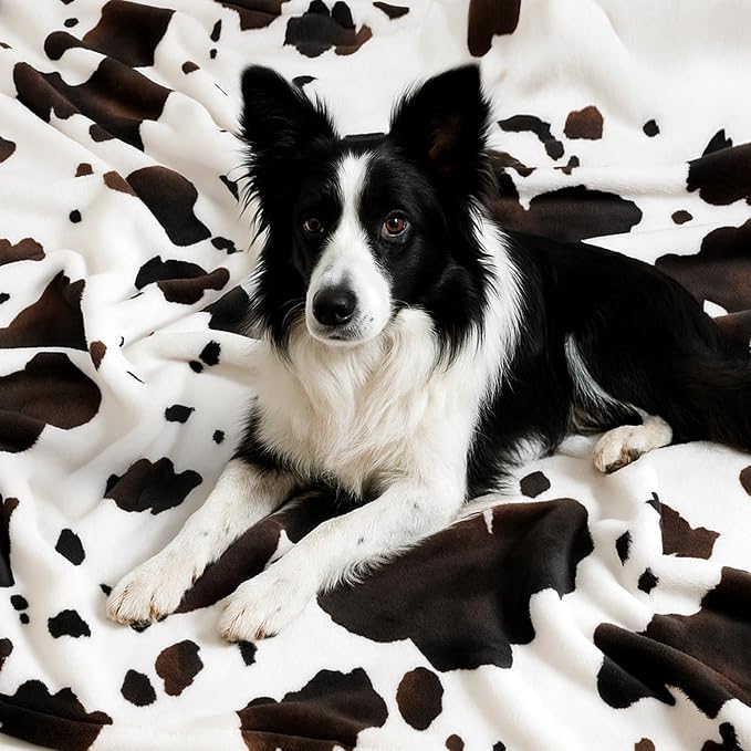 Cozy Bliss Cow Print Throw Blanket for Bed - Super Fuzzy Thick Soft Warm Fleece Blankets for Couch & Room Décor, for Women Men Girls Kids, Dark Brown King Size 108"*90"