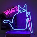 Cat What Neon Sign,Cat Room Decor Sign, Funny Black Cat Murderous Cat With Knife Night Light, For Bedroom Living Room Door Bathroom College Dorm Decor Birthday Christmas Gift