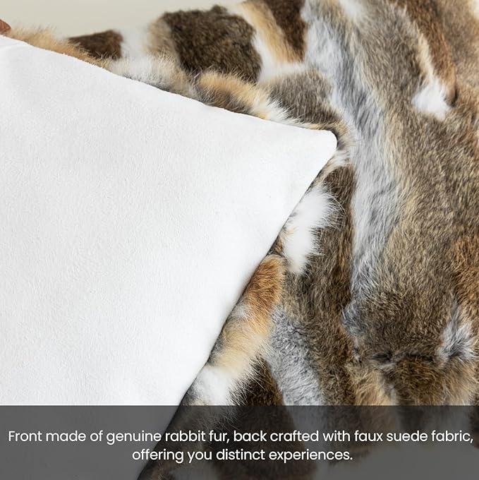 MOOX Rabbit Fur Throw Pillow Covers Decorative Fluffy Soft Fuzzy Plush Luxury Genuine Animal Skin Lumbar Pillow 18"x18" Cushion Cover, Couch-Yellow White