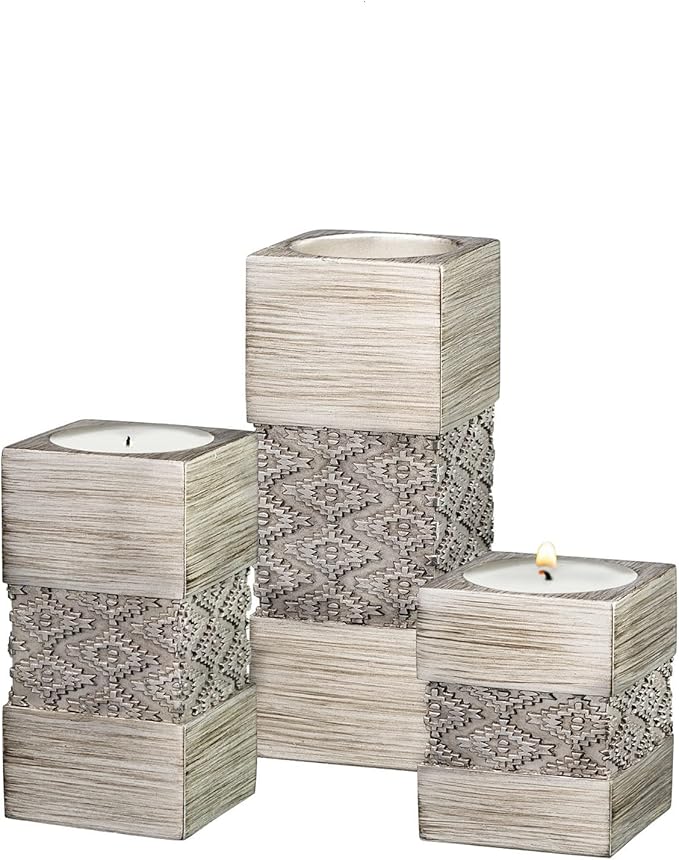 Creative Scents Dublin Silver Small Tealight Candle Holder Set of 3 - Centerpiece for Living Room and Dining Room Table Decor, Coffee Table Decor, Ideal for Fireplace, Entrance or Bathroom