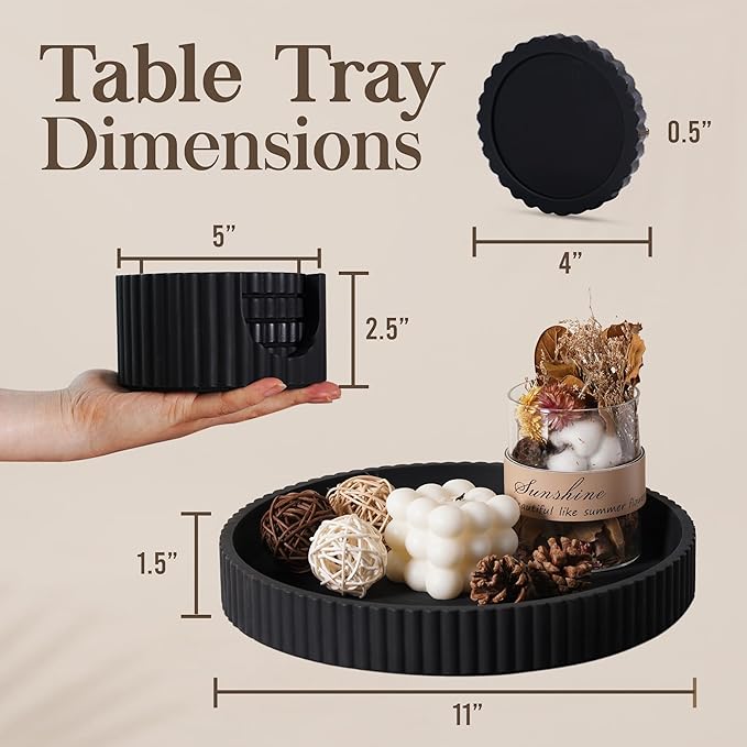 Decorative Coffee Table Ottoman Tray with Coasters | Modern Neutral Home Decor Accent | Console Table Decor | Kitchen Table Centrepiece | Luxury Apartment Decor | Decorative Centerpieces for Tables