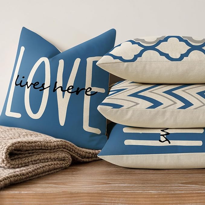 YCOLL Farmhouse Pillow Covers 16x16 Set of 4 Throw Pillow Covers Rustic Linen Decorative Pillows Square Cushion Covers for Couch Sofa Bedroom Home Decor