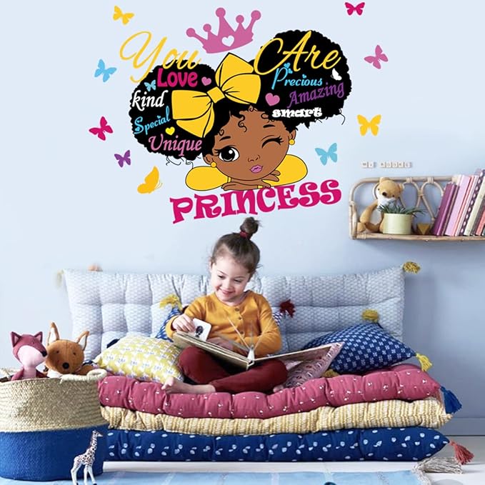 Black Girl Wall Decals for Girls Bedroom Religious Butterfly Wall Art Sticker Inspirational Quotes You are Beautiful Nursery Wall Sticker for Kid Room Bedroom Playroom Living Room Home Decor.