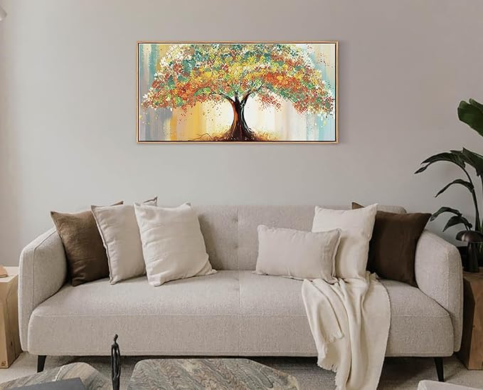 DJSYLIFE Tree Wall Art Canvas for Living Room, Framed Abstract Tree Pictures Wall Decor, Colorful Modern Large Painting for Bedroom Decoration, Home Office Artwork 20x40 Inch