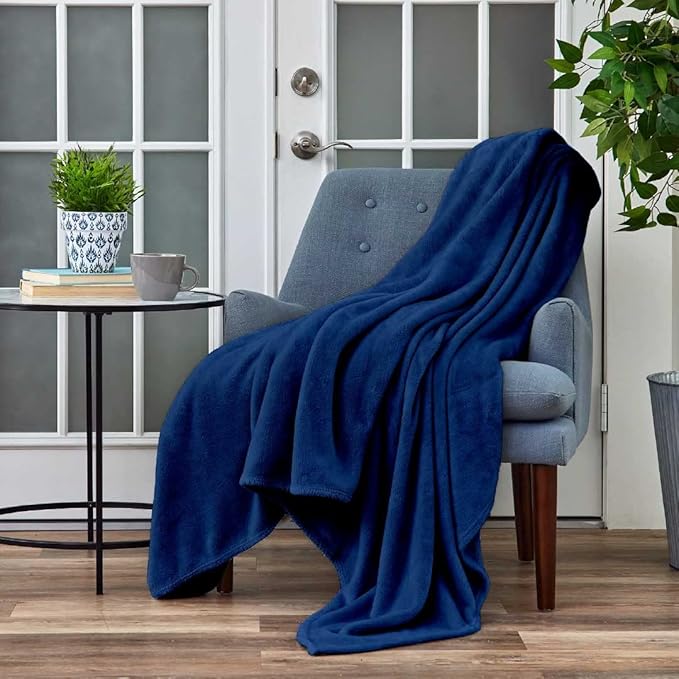 Cosy House Collection Everyday 1500 Series Fleece Blanket - Bedroom Essentials - All Season, Stays Fresh & Clean - Soft, Breathable & Skin-Friendly (Full/Queen, Navy)