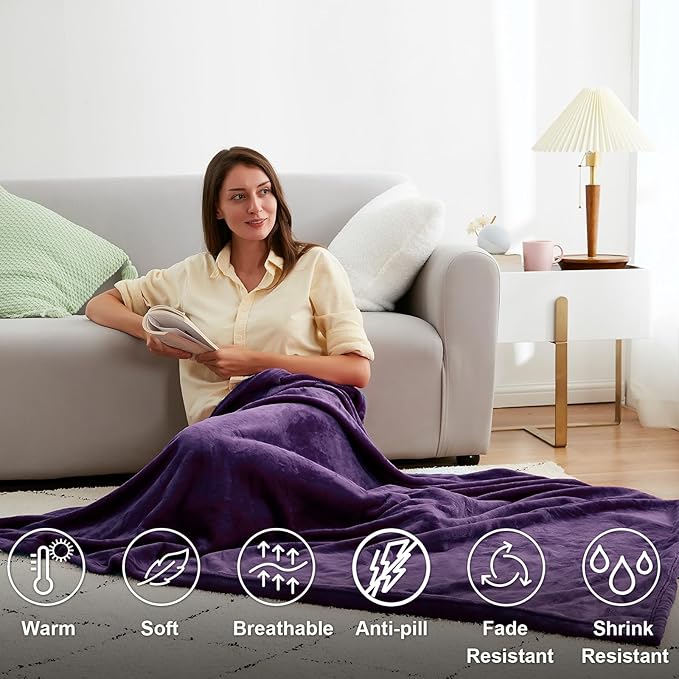 Hansleep Fleece Queen Blanket for Bed Fleece Purple, Queen Size Super Soft Flannel Fuzzy Plush Cozy Blanket for All Seasons, Purple, Queen 90x90 Inches