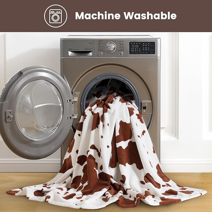 Cozy Bliss Cow Print Fuzzy Throw Blanket for Couch - Thick Soft Warm Non Shedding Fleece Blankets for Western Décor Room, for Kids, Women Men Girls, Brown 50"*60"
