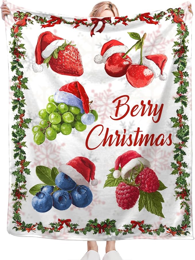 Berry Fruit Blanket for Girls Women Adults Kids Soft Cozy Fleece Funny Christmas Strawberry Blueberry Grape Throw Blankets Gifts Warm Flannel Plush Lightweight Decor for Couch Bed Sofa 60"X50"