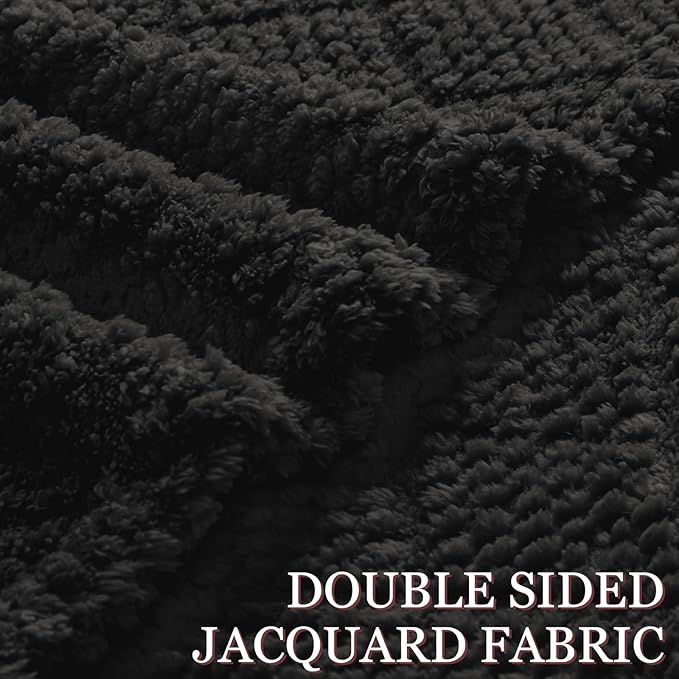 Whale Flotilla Fuzzy Fleece Throw Blanket for Couch, Bed, Soft Fluffy Jacquard Waffle Blankets for All Season, Lightweight and Warm, 50x60 Inch, Black