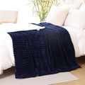 Navy Blue Sherpa Fleece Throw Blanket 108”×90” for Couch Sofa Bed,Super Soft Cozy Plush Double Side Thick Flannel Blanket with Striped Design Lightweight for Adults,Woman,Girls