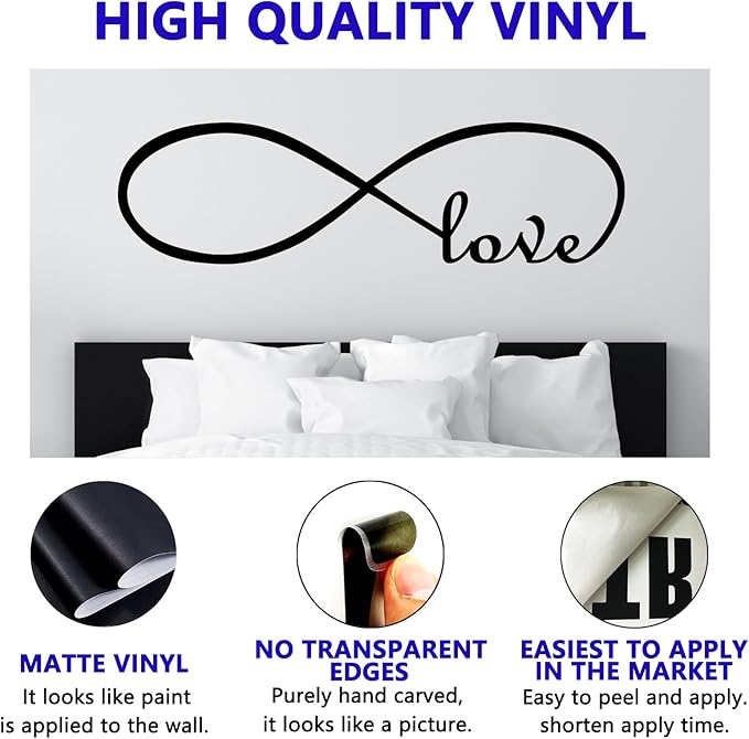 Love Quotes Wall Decals for Bedroom: Inspirational Positive Vinyl Art Wall Stickers for Home Living Room Bathroom - Love Infinity 35" X 9.8"