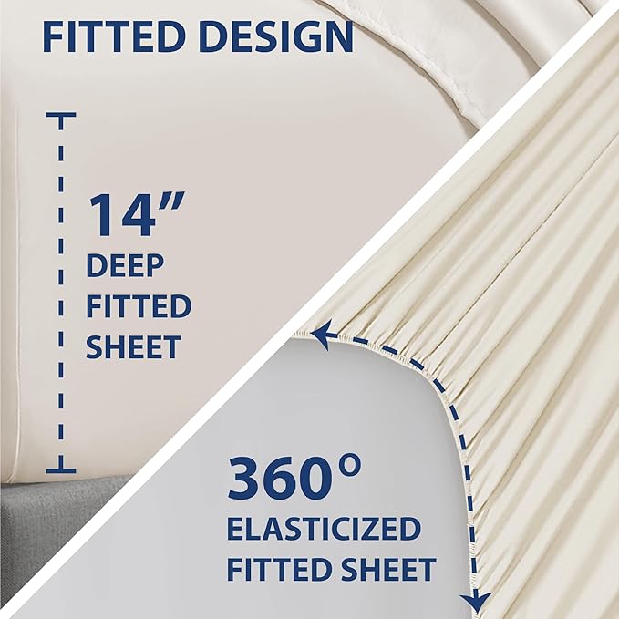 Swift Home Smart Sheets, Ultra Soft Brushed Microfiber 3-Piece Sheet Set, Fitted Bed Sheet with Side Storage Pockets – Coconut Milk, Twin XL