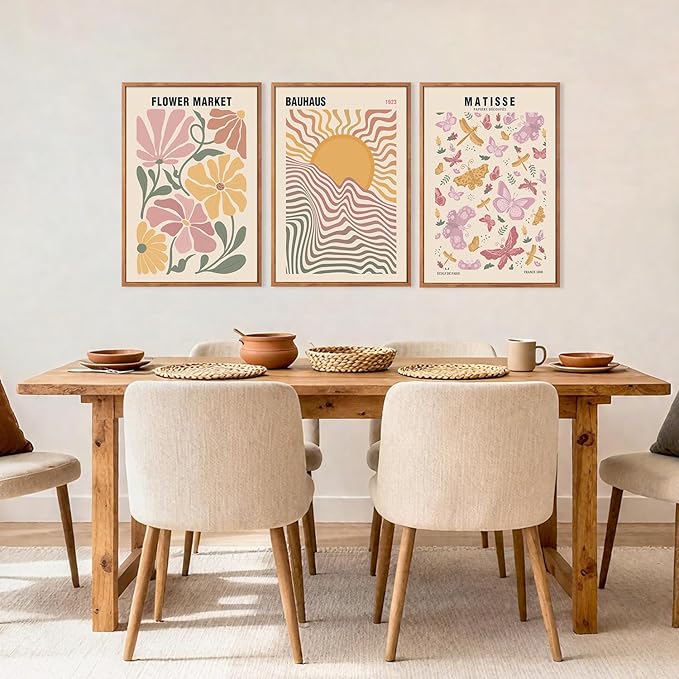 CHDITB Matisse Pink Framed Canvas Wall Art, Abstract Minimalist Wall Decor, Butterfly Floral Print, Sun Bauhaus Painting, Aesthetic Flower Market Artwork For Living Room Bedroom Decor 12"X16"x3