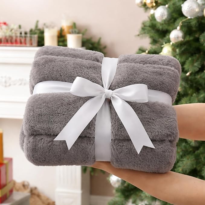 Cozy Bliss Deluxe Sheared Rabbit Faux Fur Throw Blanket, Soft Fuzzy High-Low Sculpted Plush Blanket for Couch, Cozy Home Accent, All Season Use, Grey 90"x90"