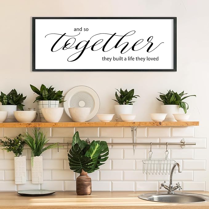 YWJKWLGS And So Together They Built a Life They Loved Family Sign Bedroom Decor Above Bed Wall Art 40x15 Inch Large Couple Love Quotes Framed for Master Room (Black)