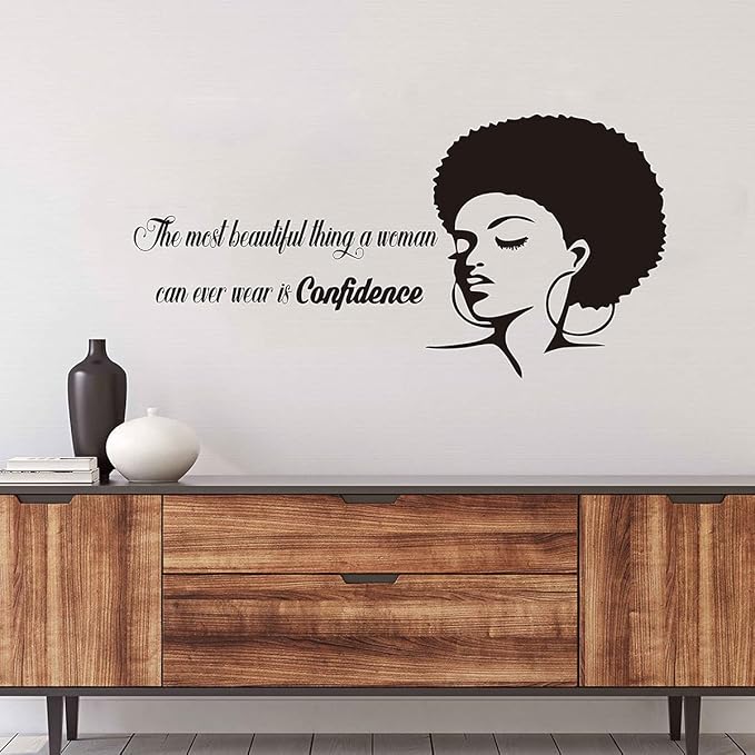 African Woman Beauty Salon Wall Art Decal Beautiful Afro Black Girl Vinyl Wall Stickers Room Decor for Women Murals (LL2476 Black)