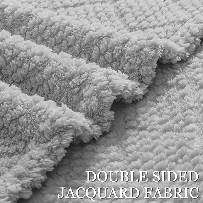Whale Flotilla Fuzzy Fleece Throw Blanket for Couch, Bed, Soft Fluffy Jacquard Waffle Blankets for All Season, Lightweight and Warm, 50x60 Inch, Light Grey