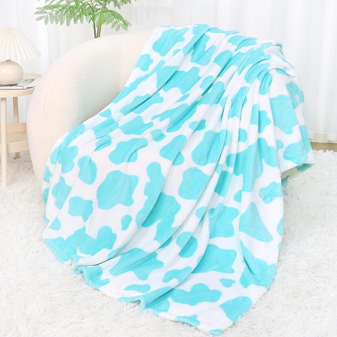 Blue Throw Blanket for Couch Bed, Blue Gifts for Women Men Kids, Soft Fleece Cyan Decorative Cozy Blanket for Bedroom Living Room All Seasons 50x60 Inches
